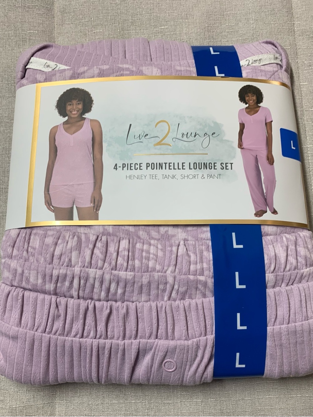 Live2Lounge 4-Piece Pointelle Lounge Set Light Purple Size L/XL New
